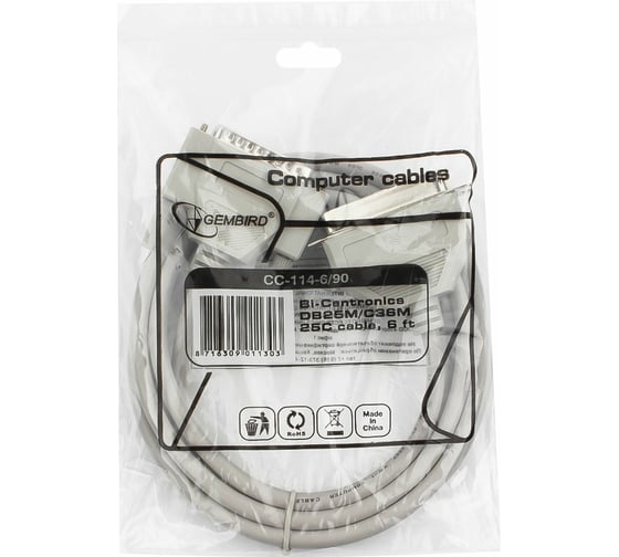 Кабель Gembird Bitronics CC-114-6, 25M/36M, 1.8м, пакет CC-114-6