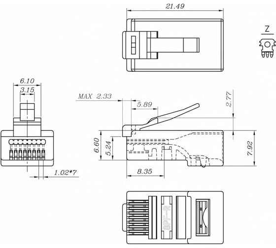 Разъем легкой оконцовки Hyperline RJ-45 (8P8C) под витую пару (100 шт.), 403341