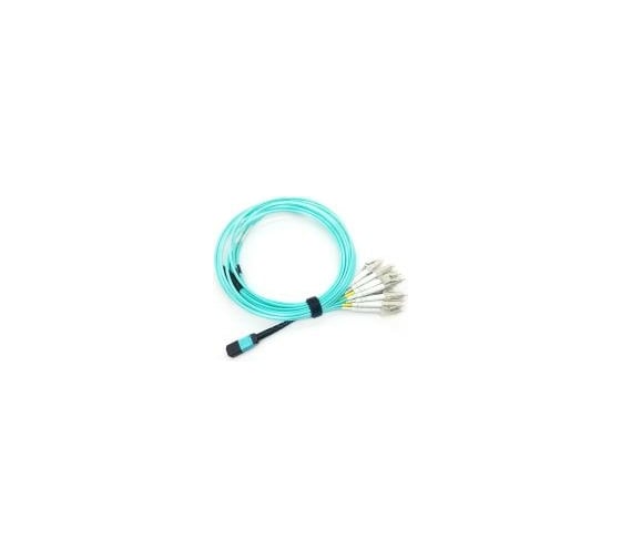 Кабельная сборка LANMASTER MPO-12LC 12 волокон OM3 низкие потери LSZH 1м аква LAN-12M-12LC/OM3-1.0