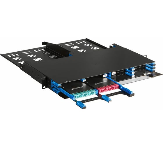 Бокс LANMASTER 19 на 12 компактных кассет MPO, 1U, черный LAN-FOBM-12MCC-1U