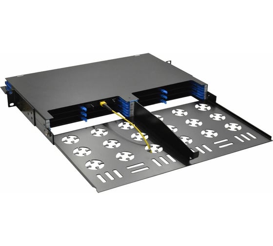 Бокс LANMASTER 19 на 12 компактных кассет MPO, 1U, черный LAN-FOBM-12MCC-1U