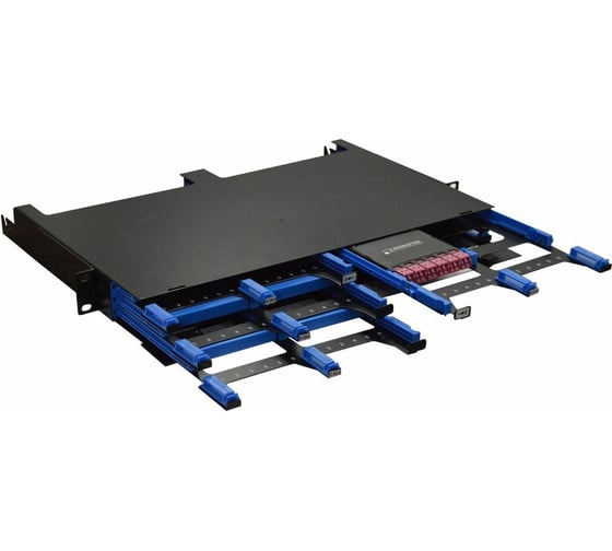 Бокс LANMASTER 19 на 12 компактных кассет MPO, 1U, черный LAN-FOBM-12MCC-1U