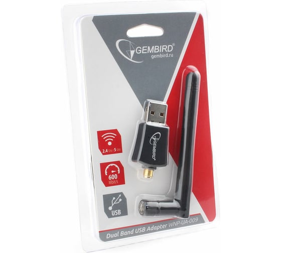Сетевой двухдиапазонный Wi-Fi USB-адаптер Gembird 600 Мбит, USB, 802.11b/g/n/ac/а WNP-UA-009