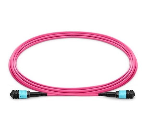 Кабельная сборка LANMASTER MPO-MPO, 12 волокон, OM4, тип B, KeyUp-KeyUp, 1 м, розовая LAN-12M-12M/OM4B-1.0 1