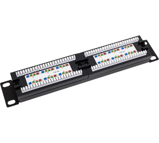 Панель NETLAN 10", 1U, 12 портов, категория 5e, RJ45/8P8C, неэкранированная, черная EC-URP-12-UD2