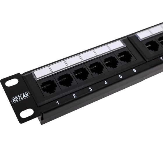 Панель NETLAN 10", 1U, 12 портов, категория 5e, RJ45/8P8C, неэкранированная, черная EC-URP-12-UD2