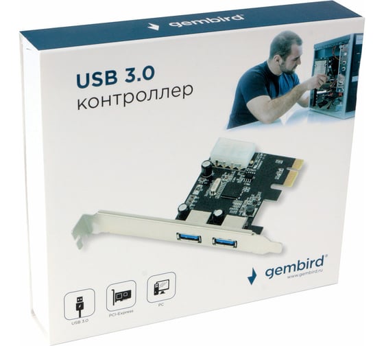 Контроллер USB Gembird в PCI-express, порты: 2 внешних USB 3.0 SPCR-01