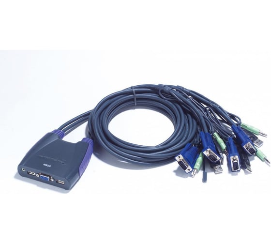 Коммутатор ATEN 4-портовый, USB, VGA, аудио, кабельный, 0.9м,1.2м CS64US-AT