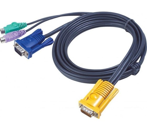 Кабель ATEN монитор+клавиатура+мышь PS/2, SPHD15= HD DB15+2x6MINI-DIN, Male-3xMale, 8+6+6 проводов, опрессованный, 10 м, черный 2L-5210P