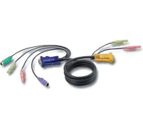 Кабель ATEN монитор+клавиатура+мышь PS/2+аудио, SPHD15+2xRCA= HD DB15+2x6MINI-DIN+2xRCA, Male, 8+2x6+2x2 проводов, опрессованный, 5 м, черный 2L-5305P