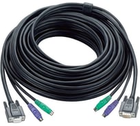 Кабель ATEN монитор+клавиатура+мышь PS/2, HD DB15+2x6MINI-DIN, Female/2xMale-3xMale, 8+6+6 проводов, опрессованный, 10 м, черный 2L-1010P