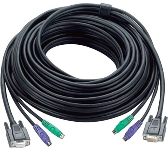 Кабель ATEN монитор+клавиатура+мышь PS/2, HD DB15+2x6MINI-DIN, Female/2xMale-3xMale, 8+6+6 проводов, опрессованный, 10 м, черный 2L-1010P