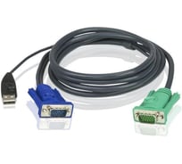 Кабель ATEN монитор+клавиатура+мышь USB, SPHD15= HD DB15+USB A-Тип, Male-2xMale, 8+4 проводов, опрессованный, 5 м, черный 2L-5205U