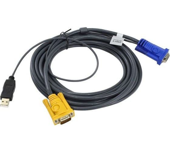 Кабель ATEN монитор+клавиатура+мышь USB, SPHD15= HD DB15+USB A-Тип, Male-2xMale, 8+4 проводов, опрессованный, 6 м, черный 2L-5206UP