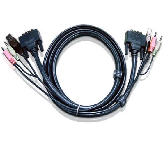 Кабель ATEN монитор+клавиатура+мышь USB+аудио, DVI-D Single Link+USB A-Тип+2xRCA= DVI-D Single Link+USB B-Тип+2xRCA, Male-Male, опрессованный, 5 м, чер 2L-7D05U
