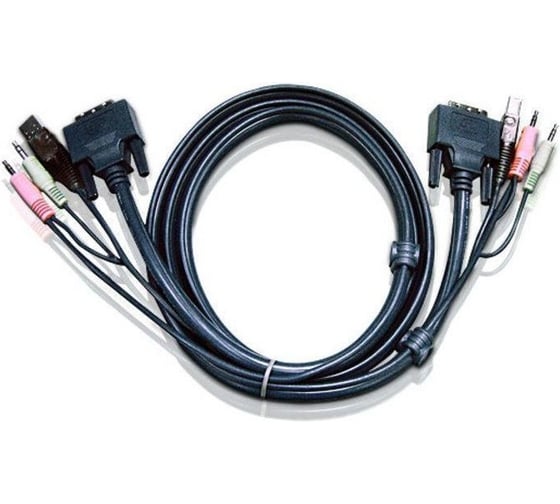 Кабель ATEN монитор+клавиатура+мышь USB+аудио, DVI-I Single Link+USB A-Тип+2xRCA= DVI-I Single Link+USB B-Тип+2xRCA, Male-Male, опрессованный, 1.8 м, 2L-7D02UI