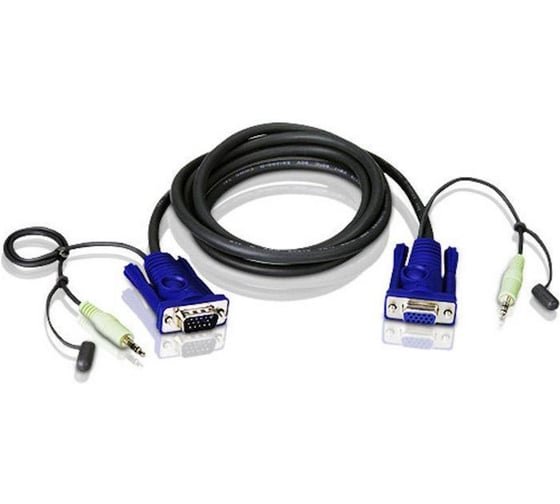 Кабель ATEN монитор+аудио, HD-DB15+RCA, Female/Male-Male, 8+2 проводов, опрессованный, 1.8 м 2L-2402A