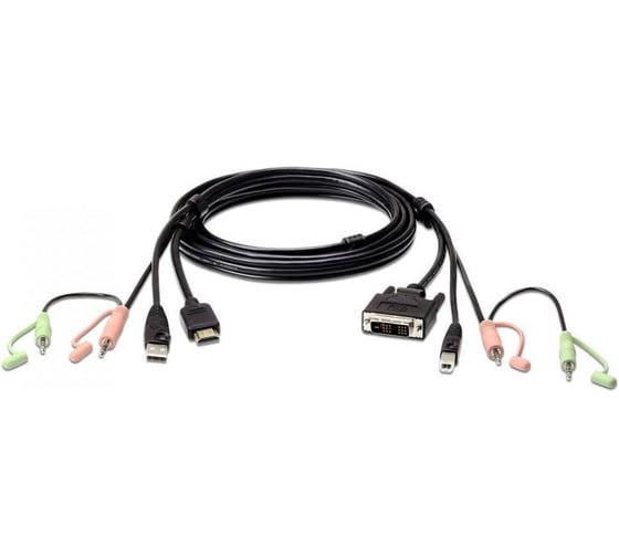 Кабель ATEN КВМ, с интерфейсами передачи звука, USB, HDMI - DVI-D, 1.8м 2L-7D02DH