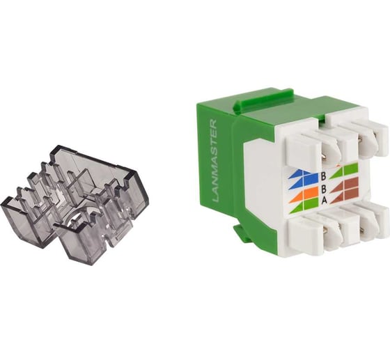 Модуль Keystone LANMASTER RJ45, неэкранированный, кат.6, без шторки, 180 градусов, зеленый LAN-OK45U6/180N-GN