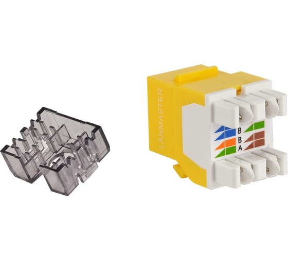 Модуль Keystone LANMASTER RJ45, неэкранированный, кат.6, без шторки, 180 градусов, желтый LAN-OK45U6/180N-YL