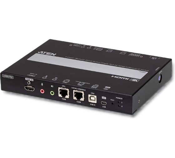 Удлинитель ATEN IP KVM шлюз/extender, KVM+RS232+AUDIO HDMI+USB, управл. по IP, Rackmount/Desktop, 2x10/100/1000 Base-T, с KVM-шнуром USB 1 CN9850-AT-G