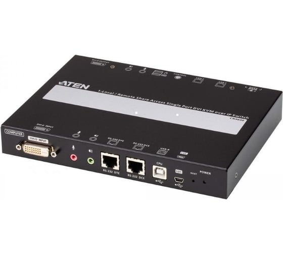 Удлинитель ATEN IP KVM шлюз/extender, KVM+RS232+AUDIO DVI+USB, управл. по IP, Rackmount/Desktop, 2x10/100/1000 Base-T, с KVM-шнуром USB 1x CN9600-AT-G