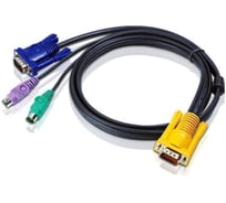 Кабель монитор+клавиатура+мышь ATEN PS/2, SPHD15= HD DB15+2x6Mini-Din, Male-3xMale, 8+6+6 проводов, опрессованный, 1.8 м, черный 2L-5202P