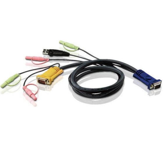 Кабель монитор+клавиатура+мышь ATEN USB+аудио, SPHD15+2xRCA= HD DB15+2xUSB A-Тип+2xRCA, Male, 8+4+2x2 проводов, опрессованный, 1.8 м, черный 2L-5302U