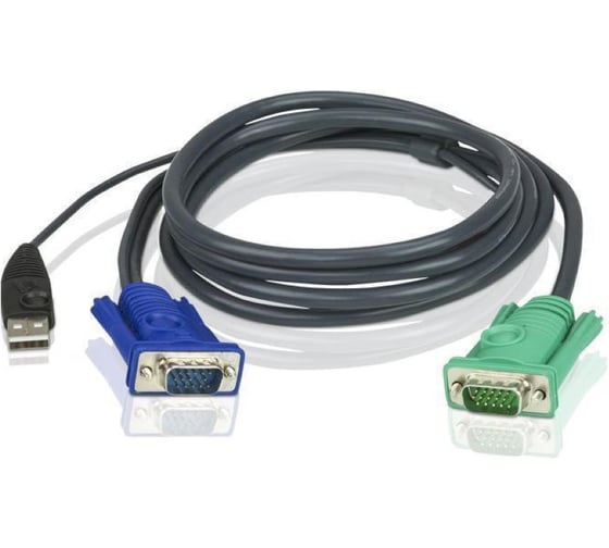 Кабель монитор+клавиатура+мышь ATEN USB, SPHD15= HD DB15+USB A-Тип, Male-2xMale, 8+4 проводов, опрессованный, 1.2 м, черный 2L-5201U