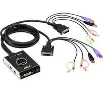 Переключатель ATEN USB KVM+Audio, 1 user USB+DVI-D = 2 cpu USB+DVI-D, со встр.шнурами USB+Audio 2x1.2м., 1920x1200, настол., исп.стандарт.шн CS682-AT