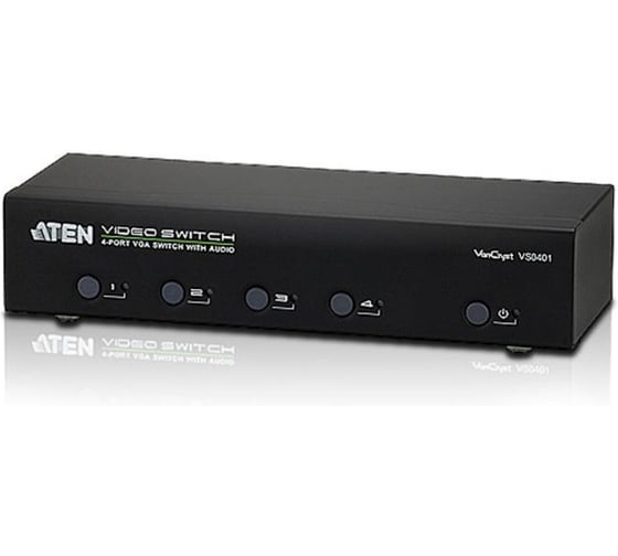 Переключатель KVM ATEN switch, VGA/SVGA+AUDIO, 4 1 монитор/port, без шнуров, (1920x1440 (30м)/1280x1024 (65м);порт RS232 для управления и VS0401-AT-G