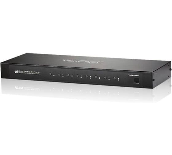 Переключатель KVM ATEN switch, VGA/SVGA+AUDIO, 8 1 монитор/port, с VGA-Audio-шнуром 1x1.8м., (;пульт ДУ) VS0801A-AT-G
