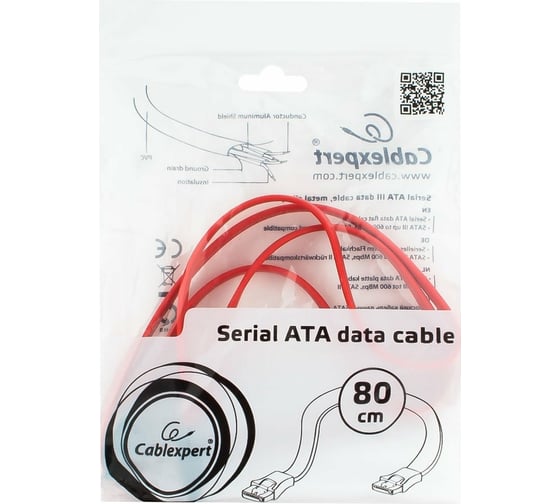 Интерфейсный кабель Cablexpert SATAIII 80см 7pin/7pin защелка пакет CC-SATAM-DATA-0.8M