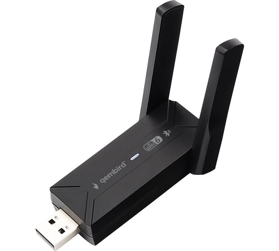Сетевой адаптер Gembird WiFi+Bluetooth 900 Мбит, 2.4/5 ГГц, 2 антенны, USB, 802.11b/a/g/n/ac/ax, WNP-UA-013