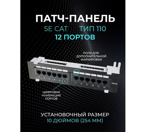 Настенная патч-панель TWIST 1U, 12 портов, RJ-45, cat. 5e, PP-W-1U-12-C5E-TWCS