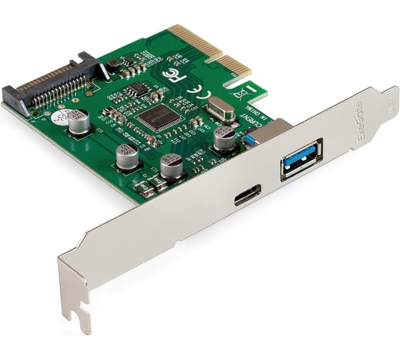 Контроллер ExeGate EXE-320-1A1C 10Gbps PCI-E x4 v3.0, USB3.2 Gen2 1xType-A + 1xType-C ext., SuperSpeed+ скорость до 10 Гбит/с, разъем доп.питания 298302 1