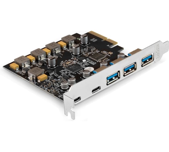 Контроллер ExeGate EXE-313-3A2C 10Gbps PCI-E x4 v3.0, USB3.2 Gen2 3xType-A + 2xType-C ext., SuperSpeed+ скорость до 10 Гбит/с, разъем доп.питания 298301