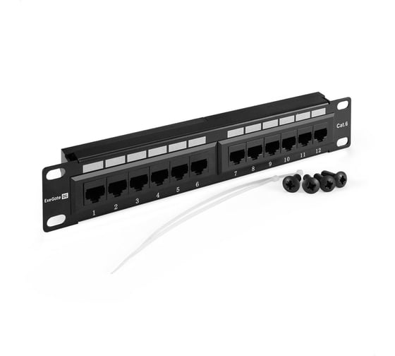 Патч-панель ExeGate EPP3-10-12-8P8C-C6-110D 10", UTP, 12 port, cat.6, KRONE 110 dual IDC, 1U, RoHS, Black, RTL 297319