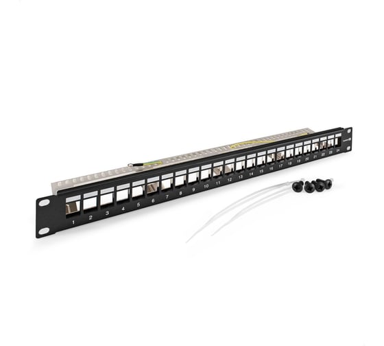 Патч-панель модульная ExeGate EPPB-19-24-STP наборная 19", STP, 24 port, наборная, экранированная, 1U, RoHS, с кабельным органайзером, Black, RTL 297321 1