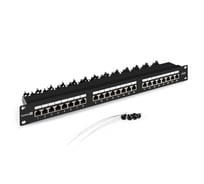 Патч-панель ExeGate EPP3-19-24-8P8C-110D-STP90 19", STP, 24 port, cat.6, KRONE 110 dual IDC, 90 градусов, 1U, RoHS, с кабельным органайзером, Black, RTL 297318