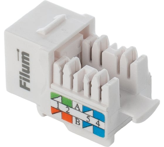 Модуль Keystone Filum RJ45 UTP Cat 6A, Dual IDC (110/KRONE), 90 градусов, белый FL-KJ-U6A-WT-90 1