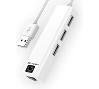 Сетевая карта 5bites USB2.0, RJ45, 100 мегабит, 3х портовый USB разветвитель, белый, 10см UA2-45-06WH