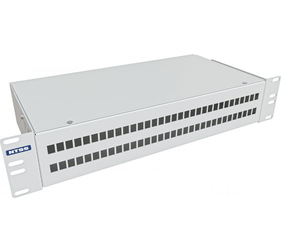 Кросс оптический NTSS 19'' укомплектованный 2U, 64 порта LC/UPC duplex, 50/125 мкм (сплошная панель, сплайс-кассета 4шт, пигтейлы, КДЗС, адаптеры) серый RAL 7035 NTSS-RFOB-2U-64-2LC/U-50-SP1.5G0AY