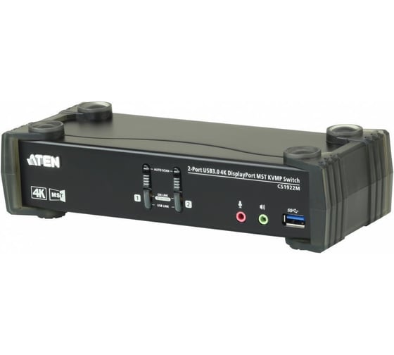 Переключатель KVM CS1922M-AT-G 2-портовый, USB 3.0, DisplayPort, с поддержкой 4K и MST, кабели в комплекте ATEN 00-00761698