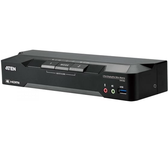 Переключатель KVM CM1942-AT-G 2-портовый 4K DisplayPort с поддержкой Boundles Switching и различных двухмониторных конфигураций ATEN 00-01182747