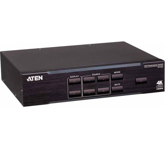 Коммутатор VP1420-AT-G презентационный матричный, 3HDMI/VGA - 2HDMI, поддержка HDCP 2.2 и 4K HDR (4096x2160), масштабатор, автопереключение ATEN 00-00900575