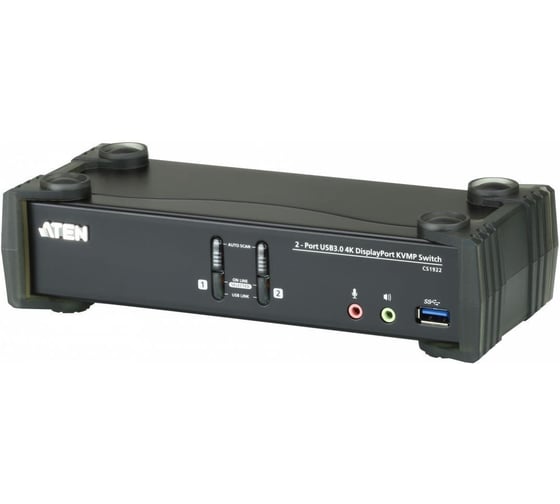 Переключатель KVM CS1922-AT-G KVM+Audio+USB 3.0, 1 user USB+DP => 2 cpu USB+DP, со шнурами DP 2x1.5м.+USB 2х1.8м., 3840x2160 60Hz UHD/4096x2160 6 ATEN 00-00610088