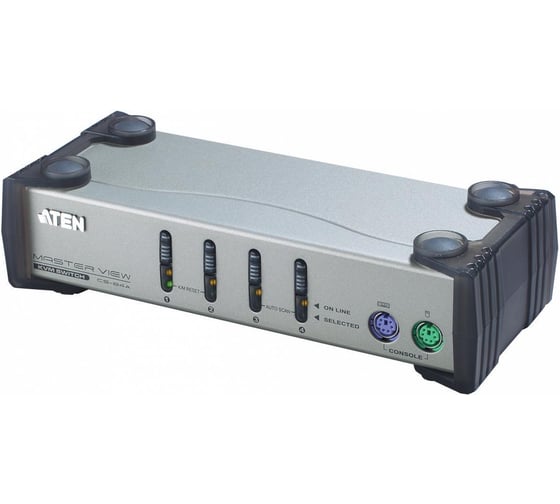 Переключатель KVM CS84AC-AT KVM, 1 user PS2+VGA => 4 cpu PS2+VGA, со шнурами PS2 2х1.2+2х1.8м., 1920x1440, настол., исп.стандарт.шнуры, без OSD ATEN 00-00089548