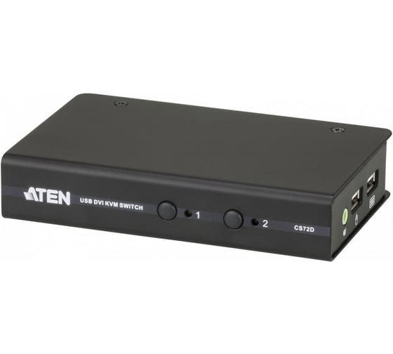 Переключатель KVM CS72D-AT switch, электрон, DVI-D+KBD+MOUSE+AUDIO, 1> 2 блока/порта/port USB, спец.шнуром USB 1.2м ATEN 00-00526308