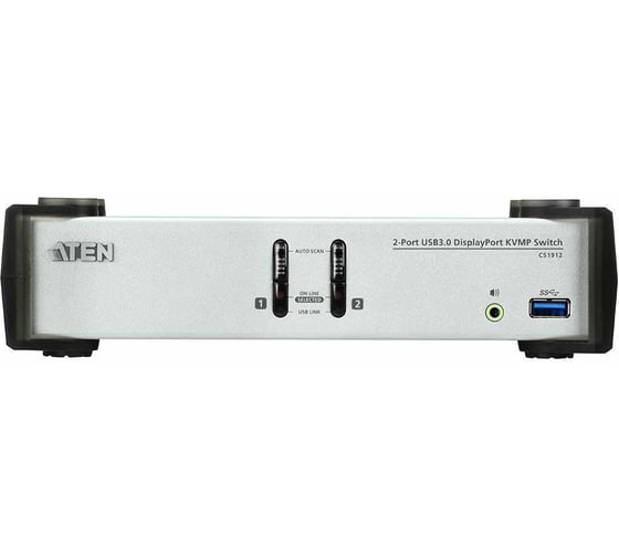 Переключатель KVM CS1912-AT-G электрон., KVM+Audio+USB 3.0, 1 user USB+DP => 2 cpu USB+DP, со шнурами DP 2x1.5м.+USB 2х1.8м., 3840x2160 30Hz, нас ATEN 00-00669207